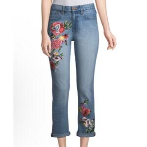 Alice + Olivia AO.LA Embroidered Denim Jeans